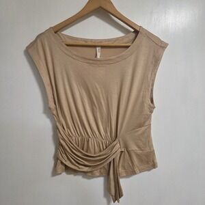 Anthropologie Womens Cap Sleeve Twisted Waist Lightweight Top Beige Size Small